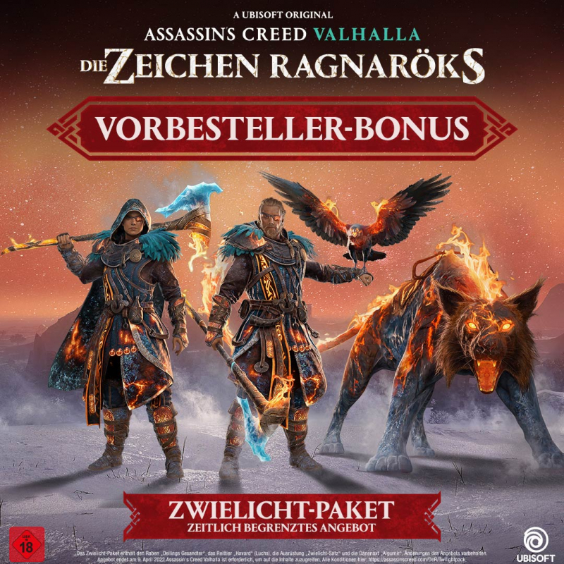 Assassin's Creed Valhalla Die Zeichen Ragnaröks Erweiterung [Code in a box, Hauptspiel wird benötigt] [uncut] (deutsch) (DE USK) (PS4) inkl. PS5 Upgrade / Zwielicht-Paket / 4 Lithografien
