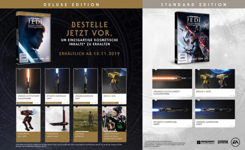 Star Wars Jedi Fallen Order Deluxe D1 Edition (deutsch) (AT PEGI) (PS4) inkl. 6 DLC / digitales Artbook / Director's Cut