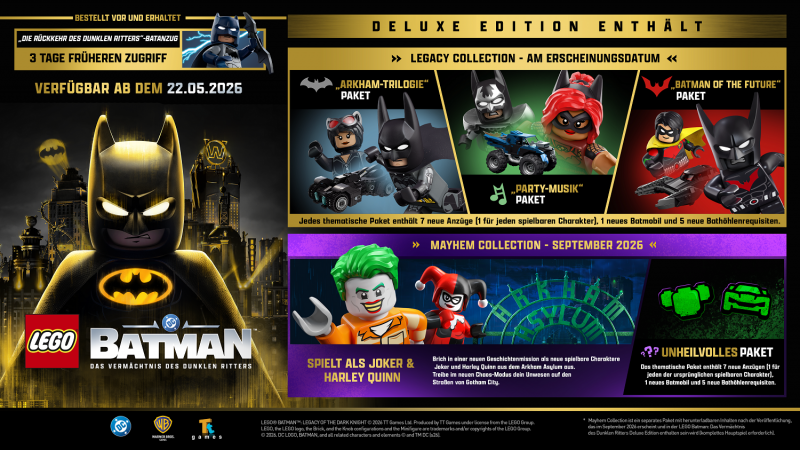 LEGO Batman Das Vermächtnis des dunklen Ritters Deluxe Edition (deutsch spielbar) (AT PEGI) (Xbox Series X) inkl. Early Access / Die Rückkehr des Dunklen Ritters-Batanzug DLC