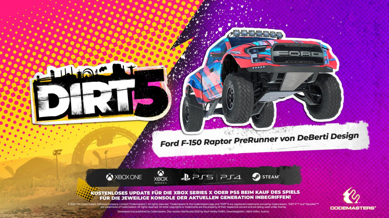 DIRT 5 Day One Edition (deutsch spielbar) (DE USK) (PS4) inkl. Ford F-150 Raptor PreRunner DeBerti Design